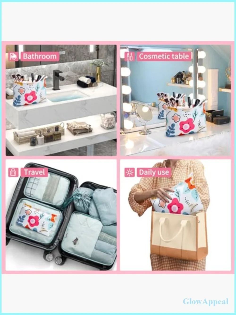 2pcs Waterproof Nylon Cosmetic Bags Travel Toiletry Organizer Pouch Set